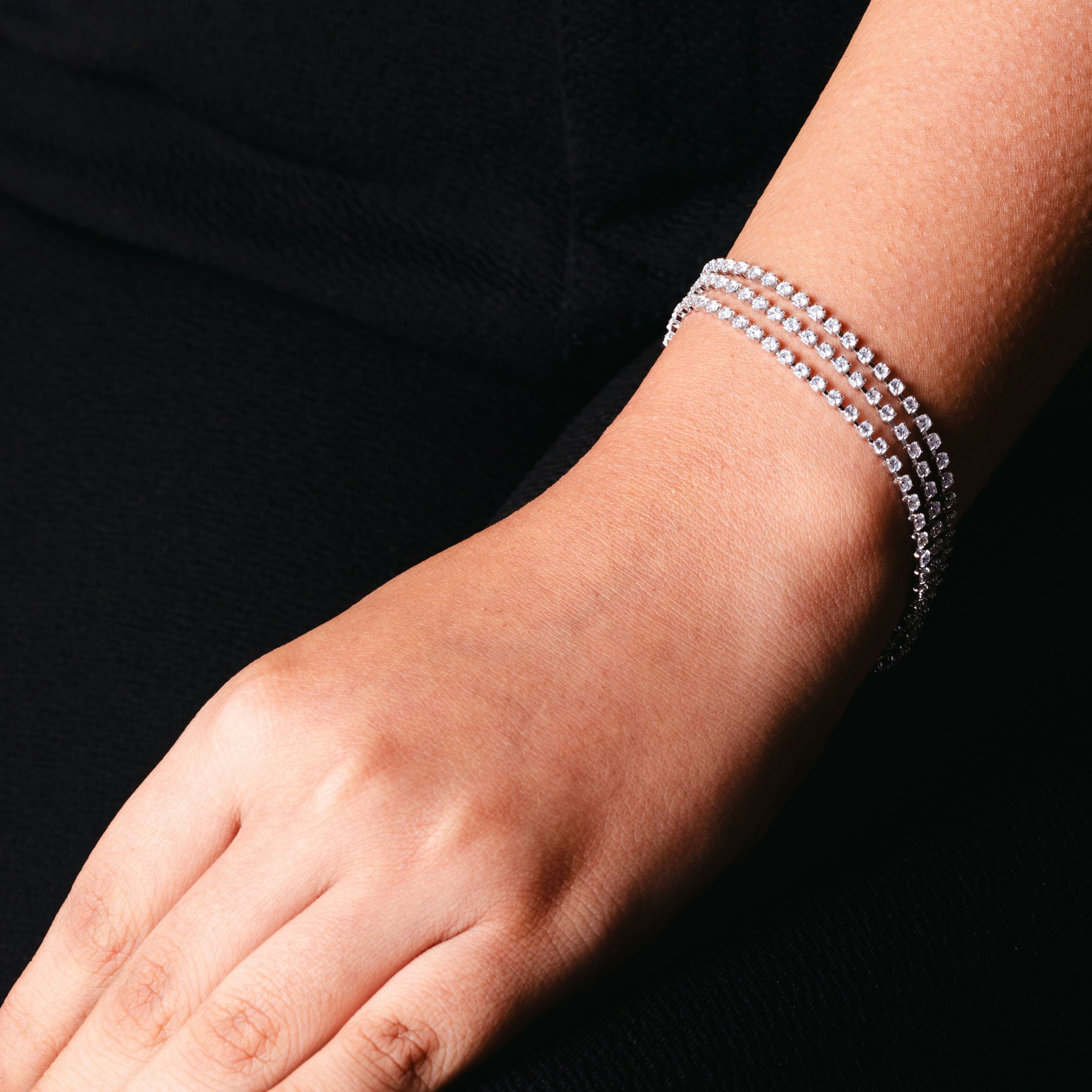 Triple Layered Sparkle  Silver Bracelet