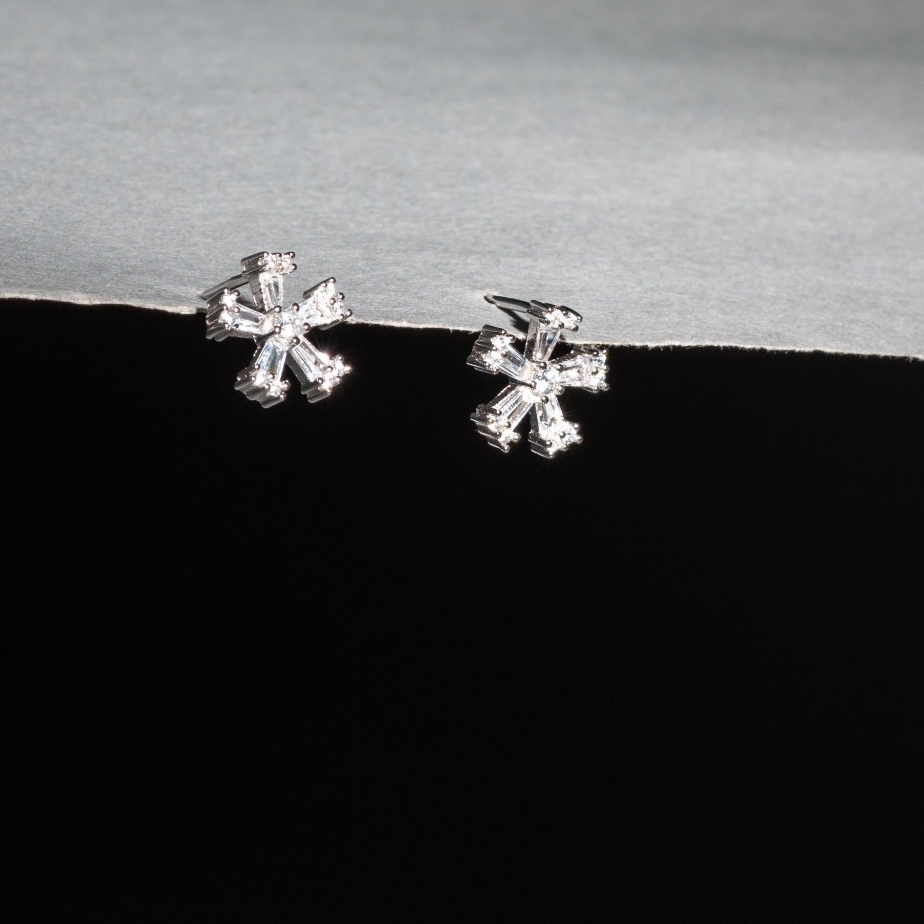 Rose Gold Snowflake CZ Studded Studs