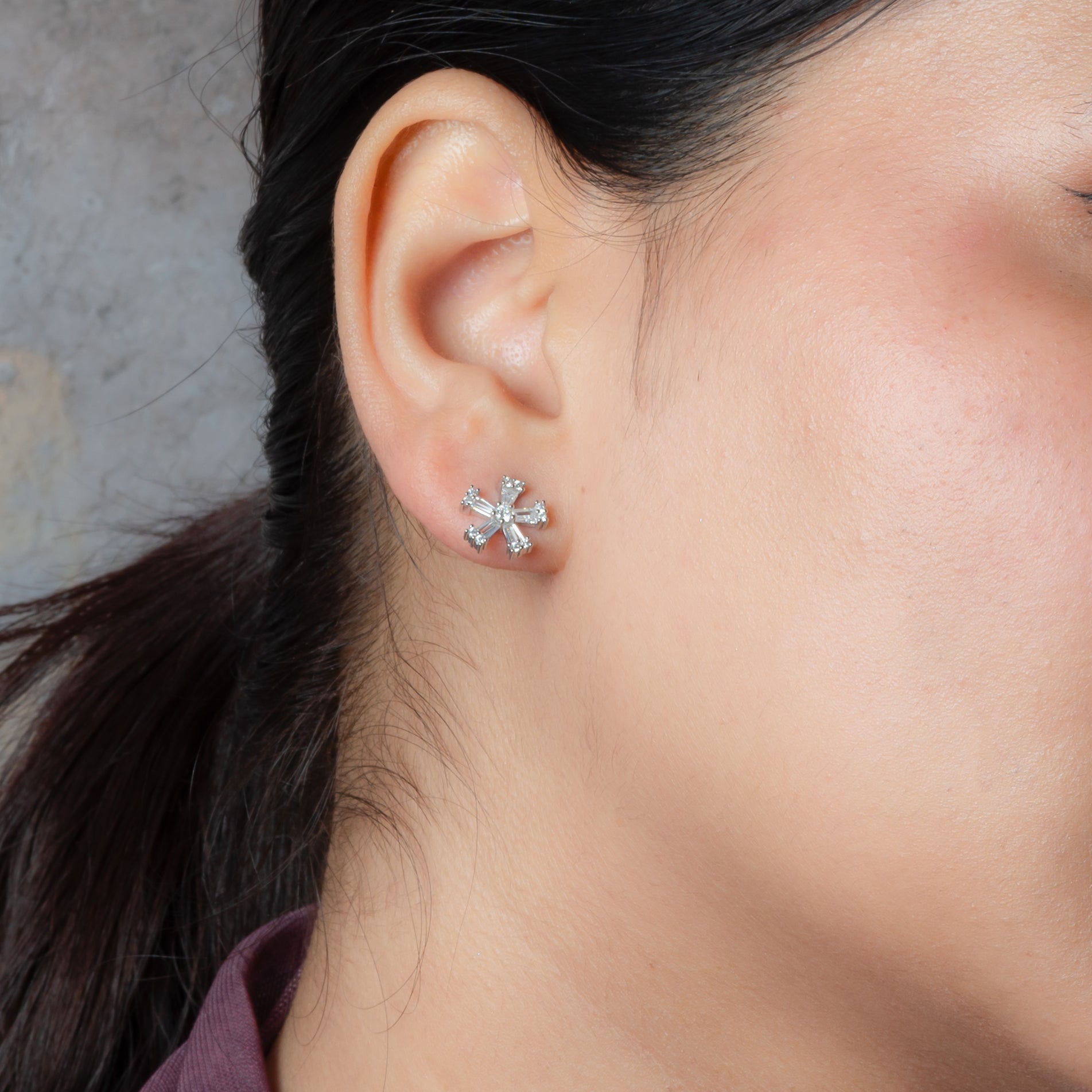 Rose Gold Snowflake CZ Studded Studs