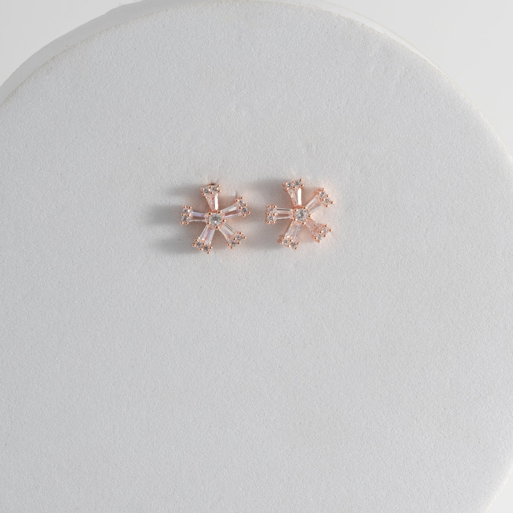 Rose Gold Snowflake CZ Studded Studs