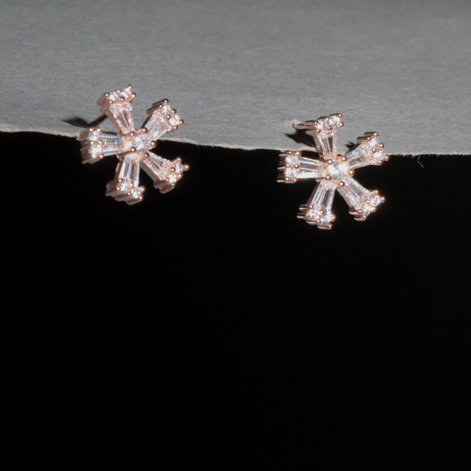 Rose Gold Snowflake CZ Studded Studs