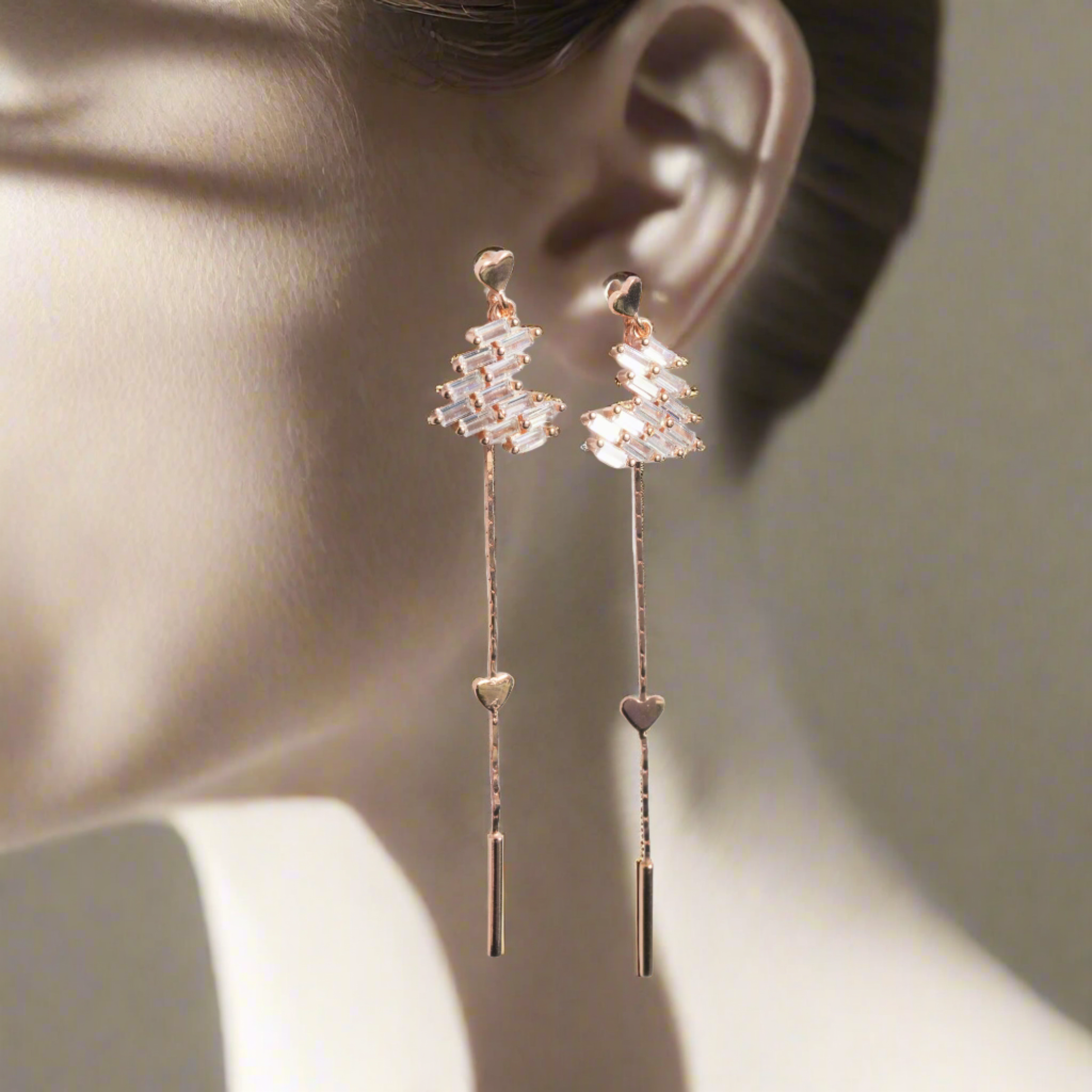 Romantic Rose Gold Tassel Hearts earrings