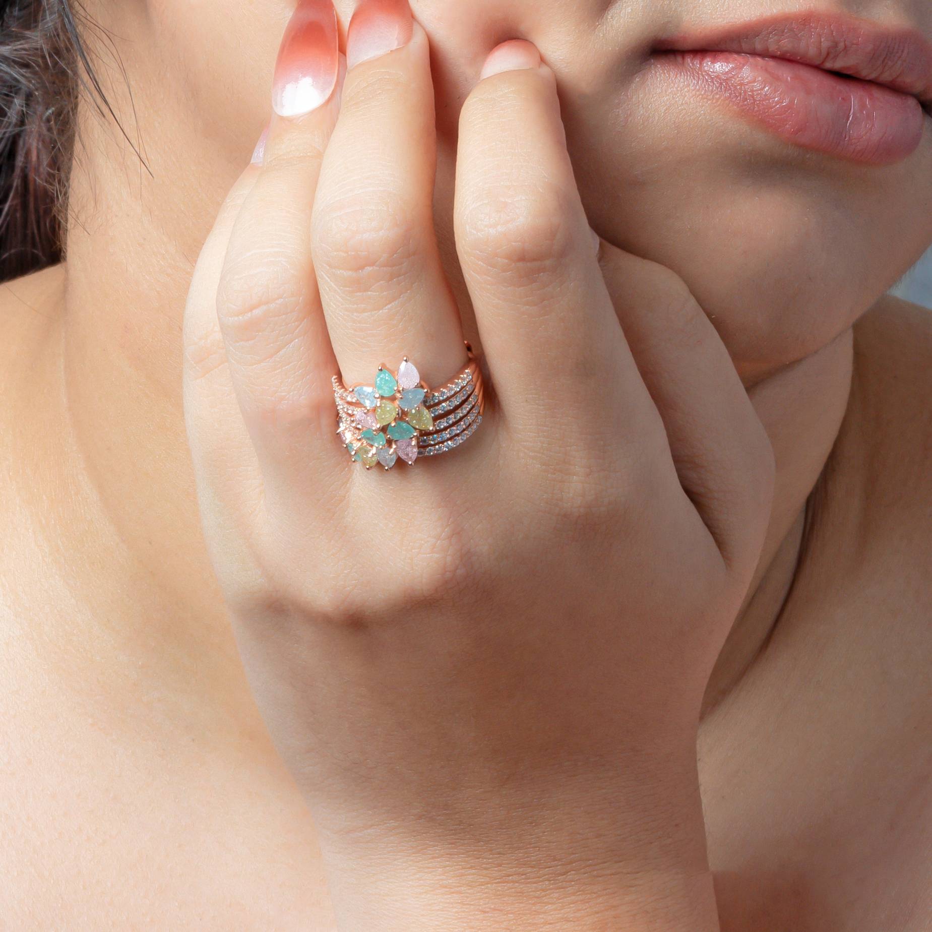 Captivating Gemstone Rose Gold Band Ring