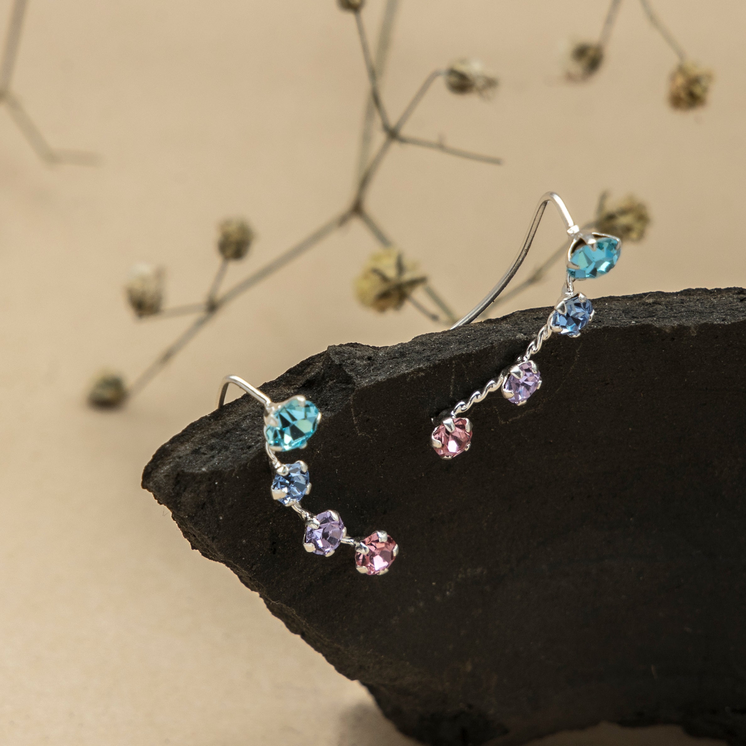 Vibrant Multi-colored stone studded Ear cuffs