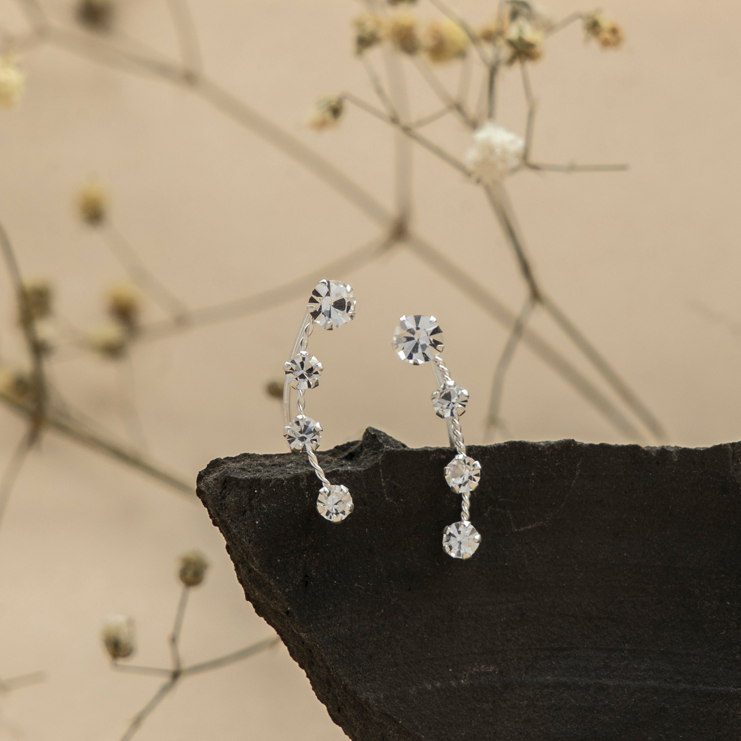 925 Sterling Silver Stone Studded Ear Cuffs - Elegant Rhodium Plated Jewelry with AAA+ Quality Zircons