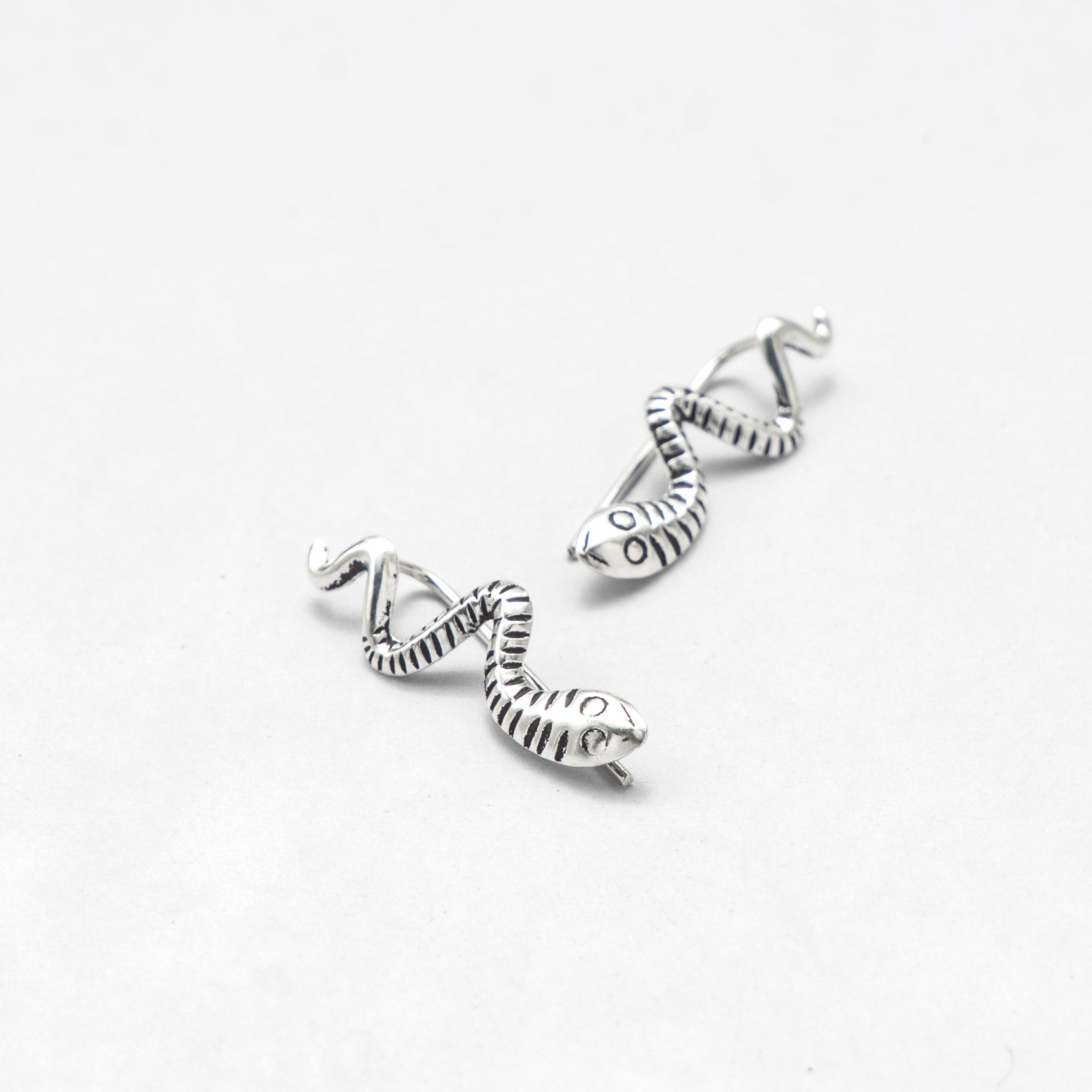 Minimalist Black Striped Silver Snake Ear Cuffs