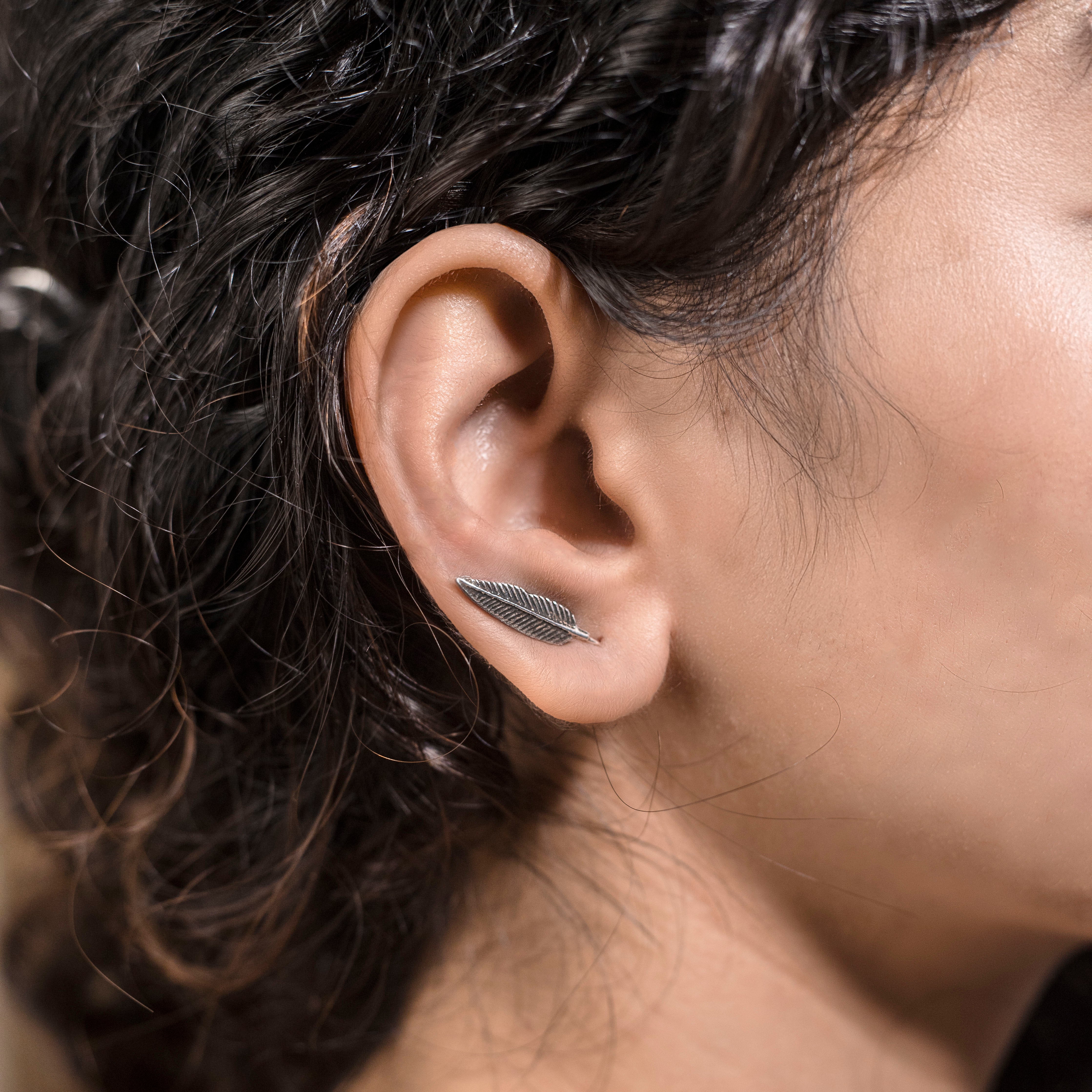 Oxidized Silver Leaf Ear Cuffs