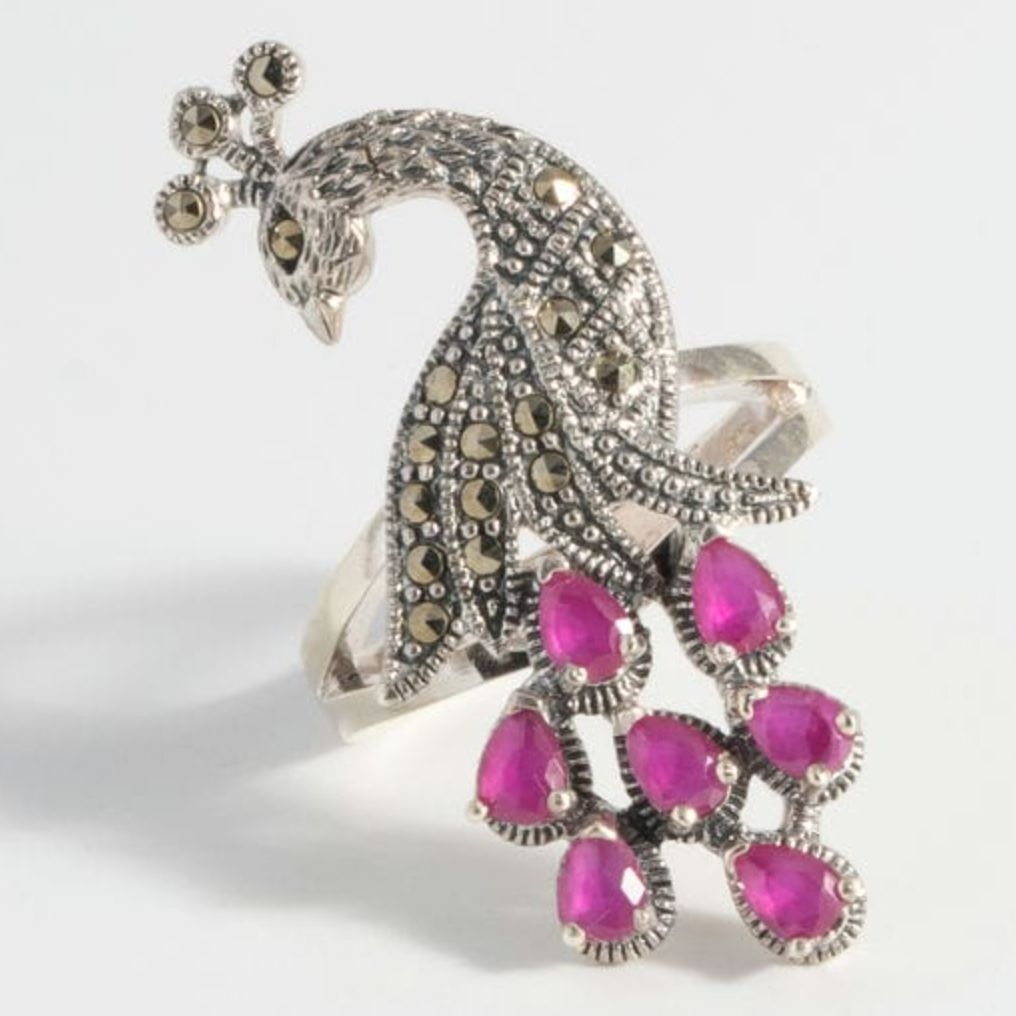 Pink Gemstone Peacock Elegance Ring