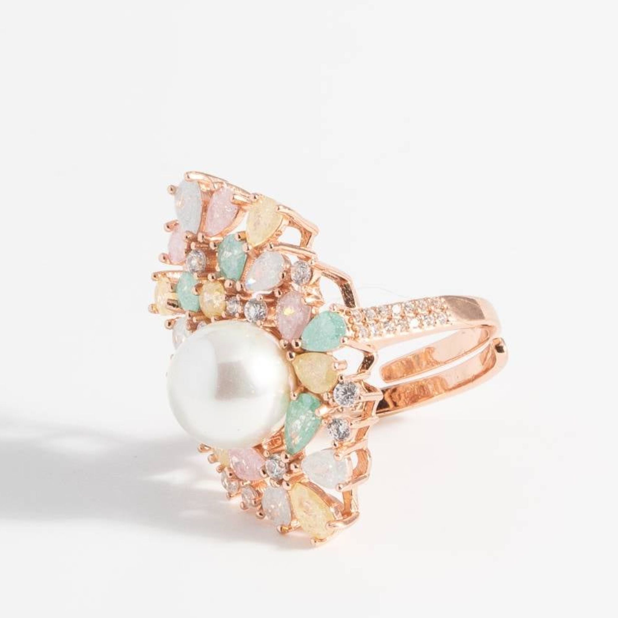 Elegant Pearl Rose Gold Pastel Gem Ring