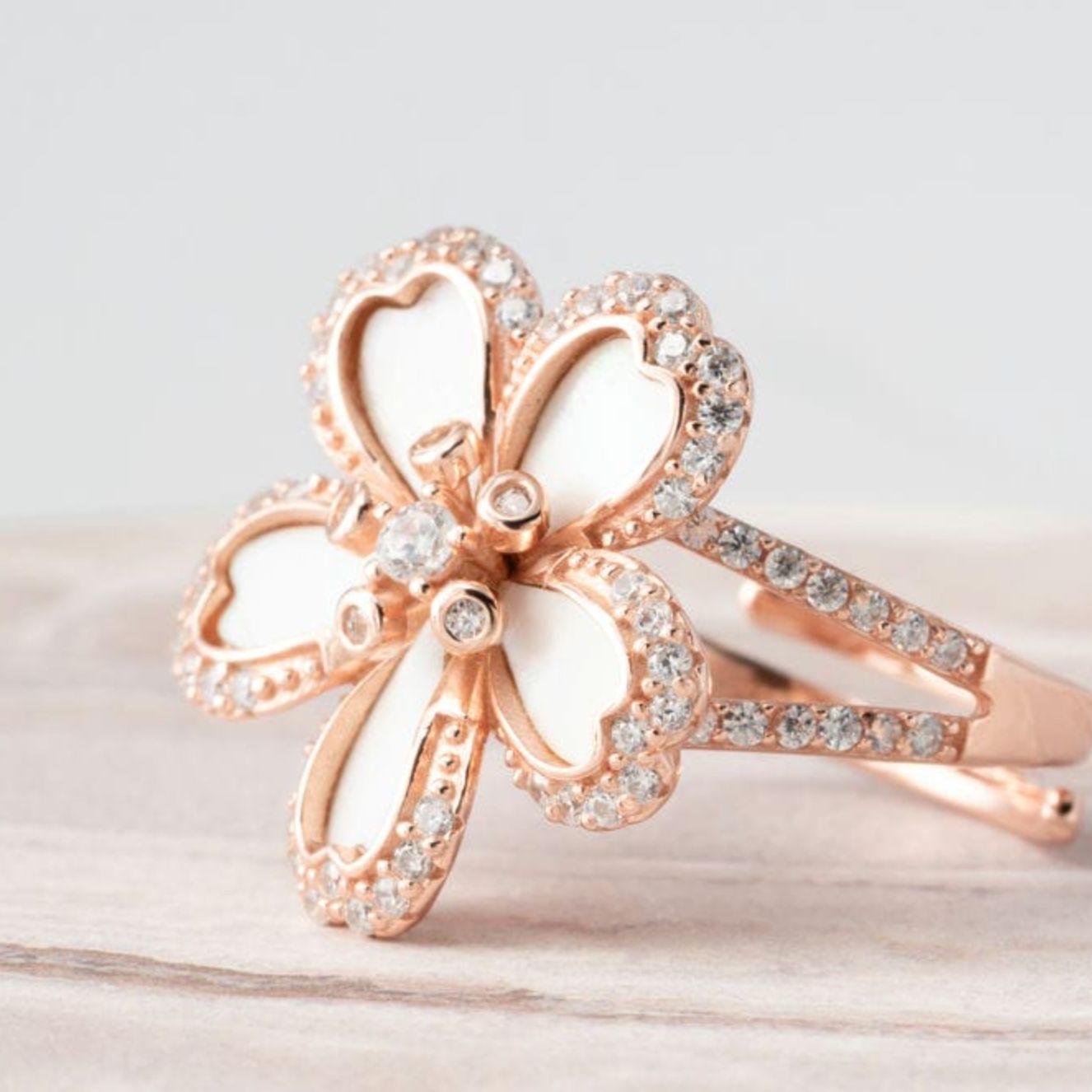 Rose Romance CZ Flower Ring