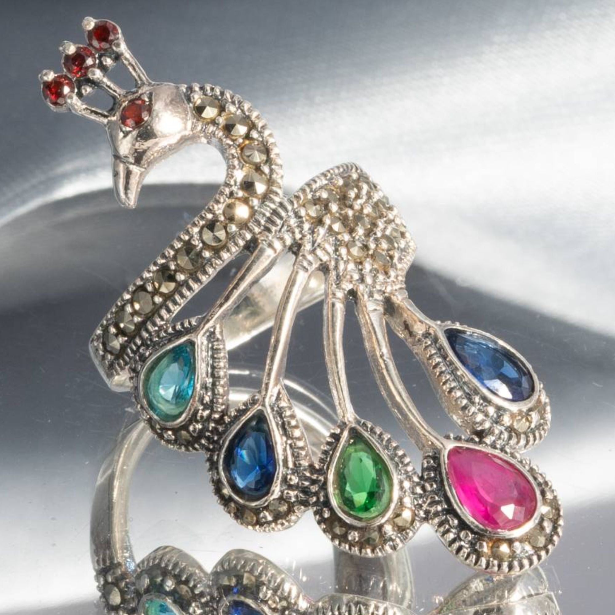 Majestic Peacock Silver Ring