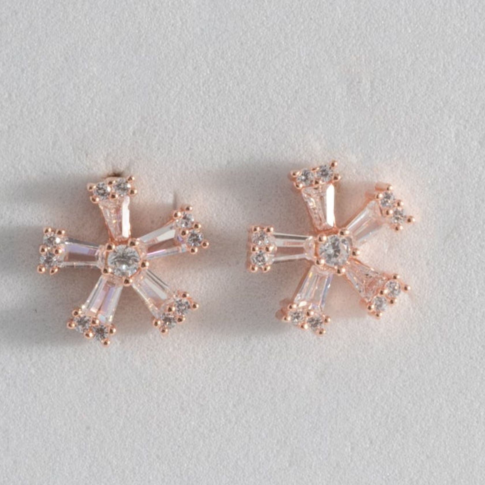 Rose Gold Snowflake CZ Studded Studs