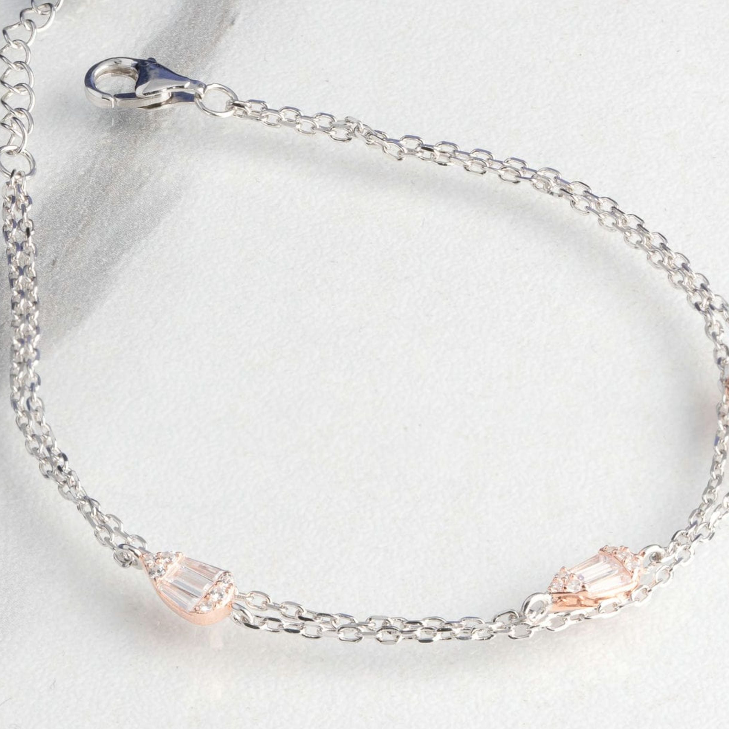 Rose Gold charms CZ Studded Silver Bracelet