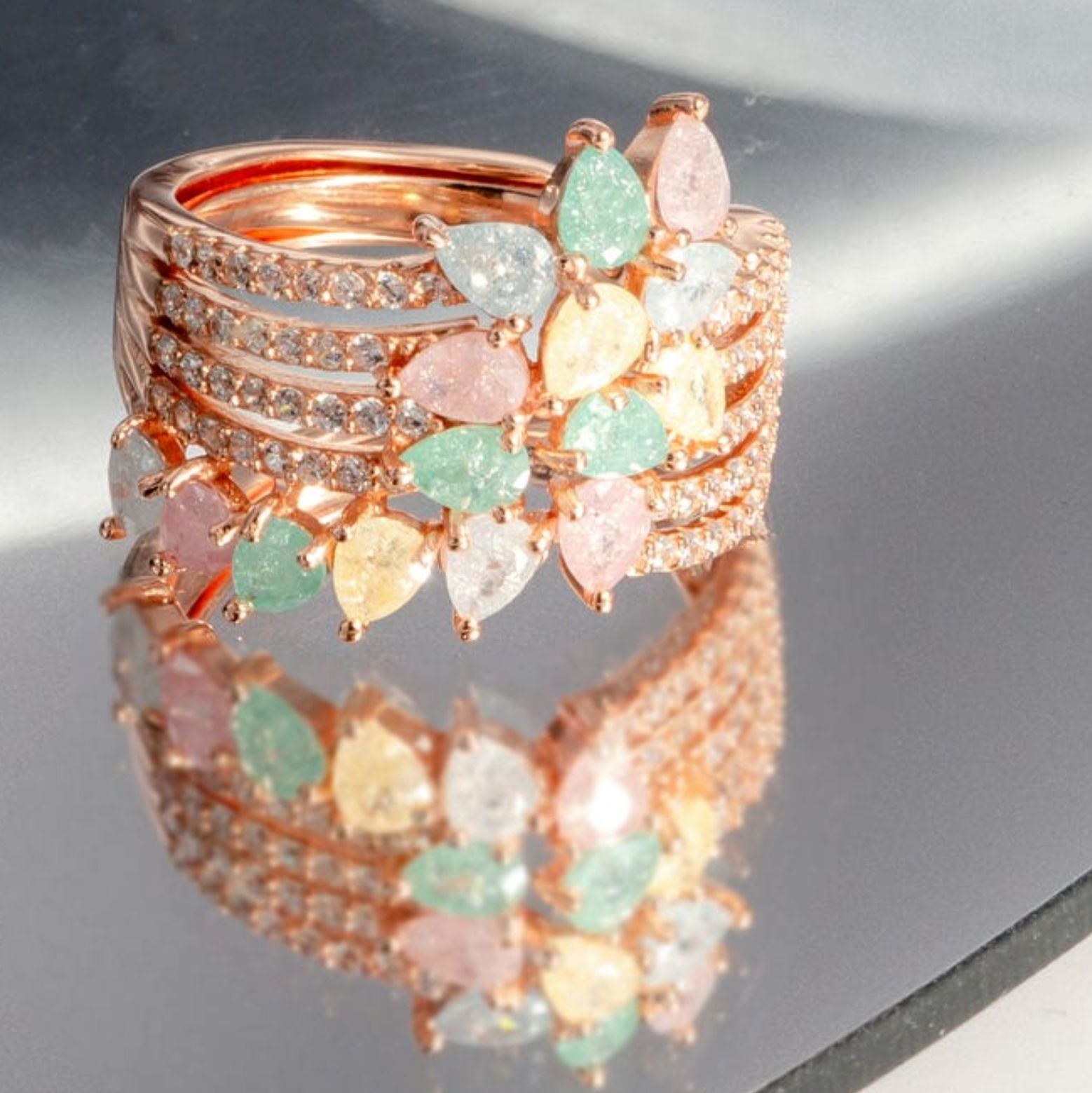 Captivating Gemstone Rose Gold Band Ring