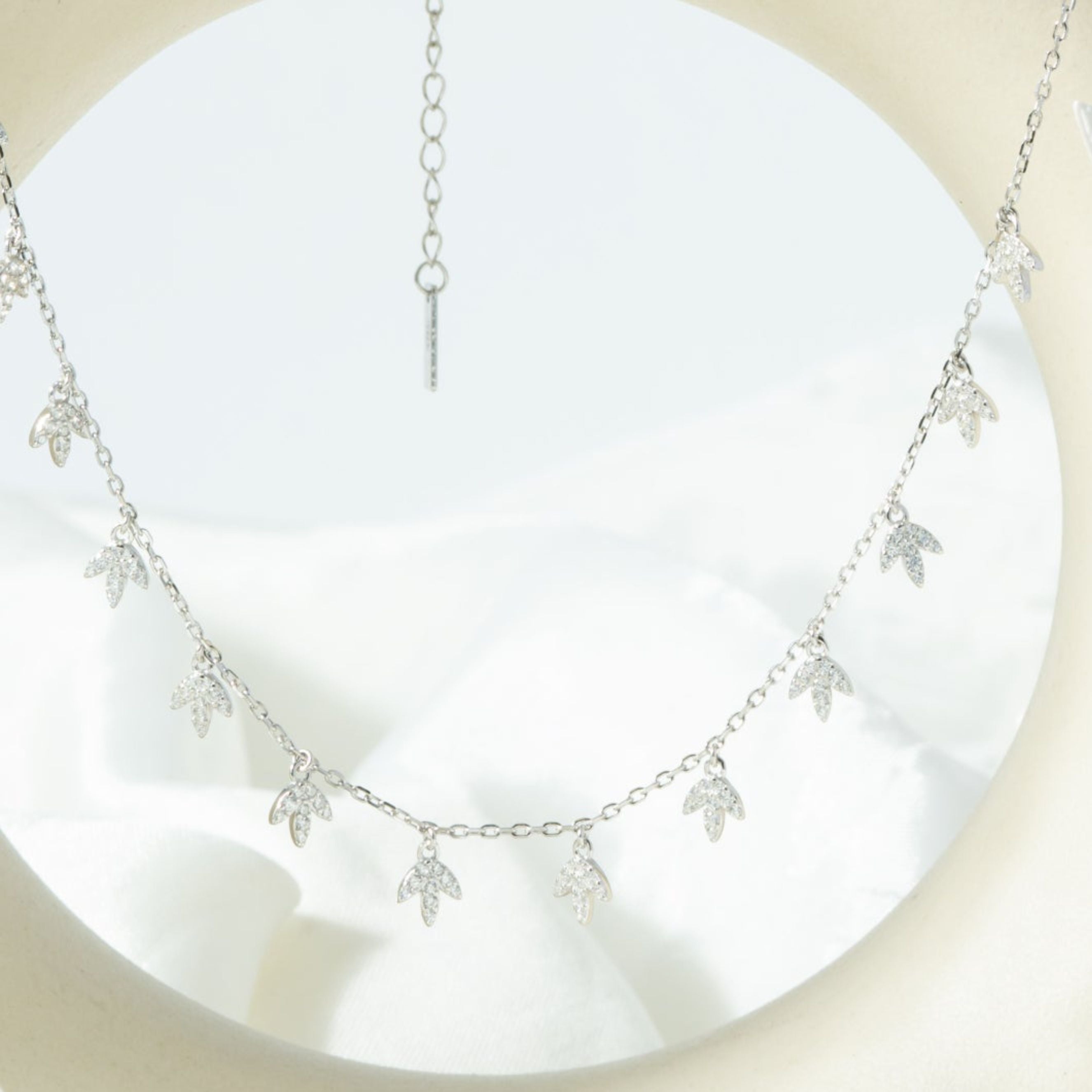 Mesmerizing Leaf Crystal CZ Silver Pendant Necklace Set