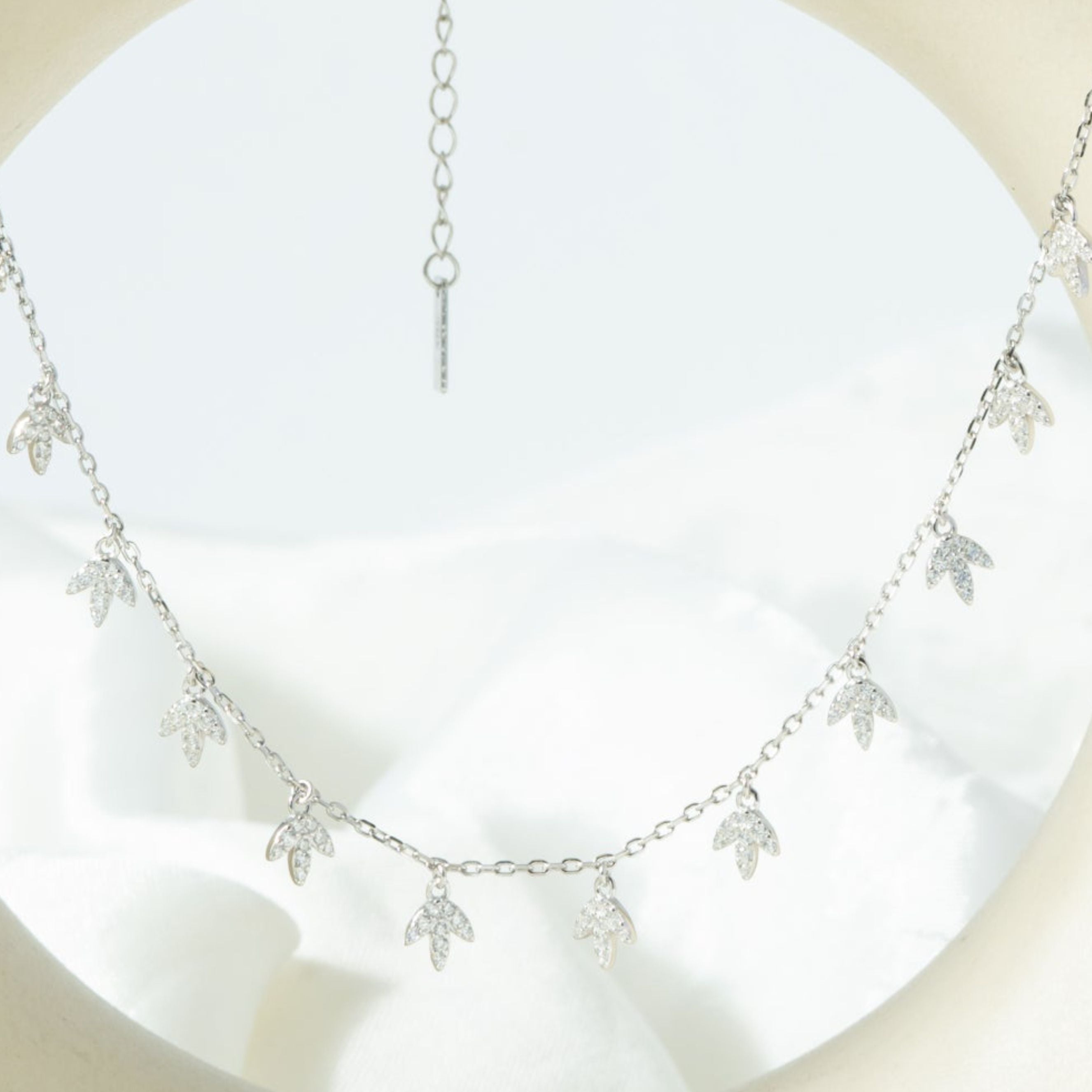 Rosy Leaf Crystal CZPendant Necklace Set